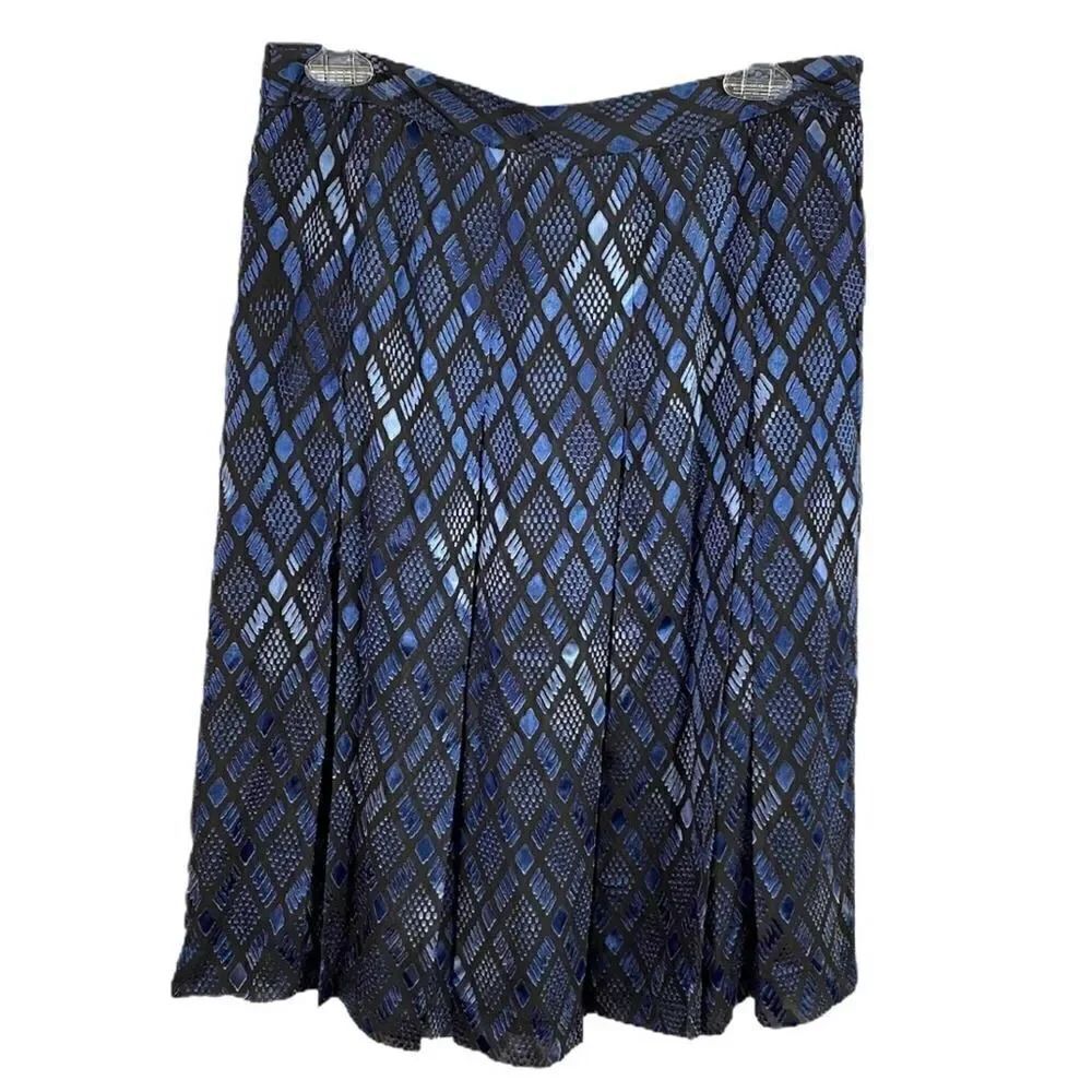 ALFANI Silk Shimmer Blue Black Midi Skirt Size 8